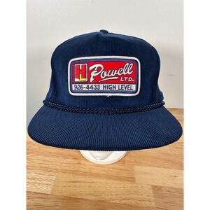 Vintage Corduroy Trucker Hat H Powell Ltd Navy Blue Cotton Ballcap Workwear OS